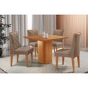Ver imagem 1 de Sala Jantar Mesa Maldivas Tampo Curvo 90cm+4 Cadeiras Pietá Madeira Naturale - Capuccino/suede