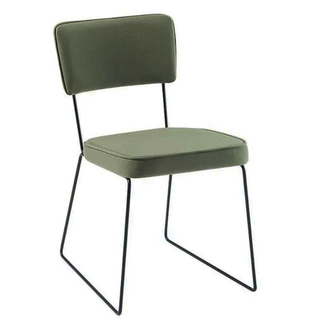 Cadeira de Jantar Minimalista Roma Linho Verde Base Aço Preto - Ooca Móveis