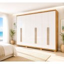 Ver imagem 5 de Guarda-roupa Casal New Jade 6 Portas 3 Gavetas Cinamomo/off