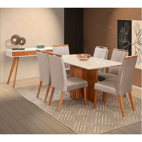 Mesa de jantar + 6 Cadeiras Milão tampo 180 cm Champagne