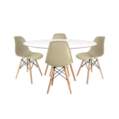 Conjunto Mesa Eames Branca 110cm e 4 Cadeiras Eames Pp Nude