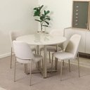Ver imagem 1 de Conjunto de Jantar Mesa Redonda com Vidro Arcádia 4 Cadeiras Lucille - Champanhe C/ Off White -