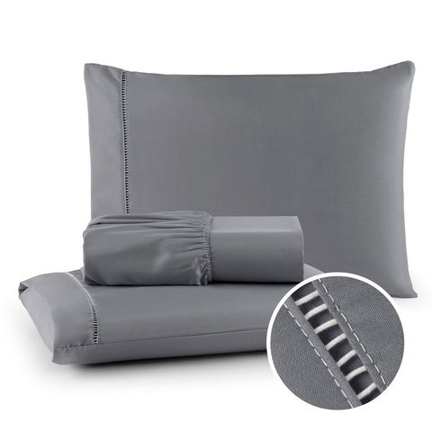 Kit Lençol Casal com Fronhas 400 Fios Percal 100% Toque Macio Cor:cinza