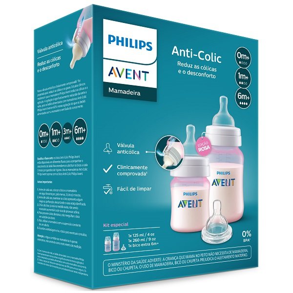 Kit 2 Mamadeiras Classica Rosa 125ml e 260ml + 1 Bico 6m+ Philips Avent Scy119/14 - 3