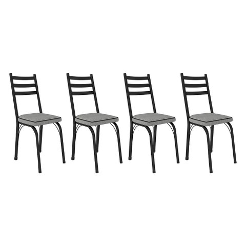 Kit 4 Cadeiras de Cozinha Luisiana Estampado Platina Pés de Ferro Preto - Pallazio