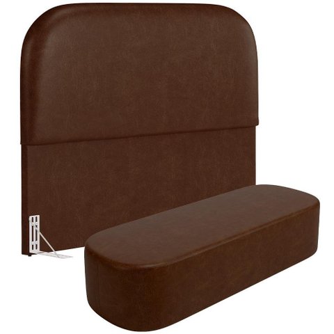 Cabeceira Cama Box Casal 140cm Lanna com Puff Recamier Doha W01 Couríssimo Marrom - Lyam Decor