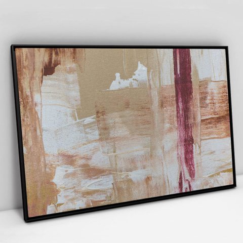 Quadro Decorativo em Canvas Abstrato Pincelada Moderna TaColado Moldura Flutuante 4,5cm Preta 60 x 4
