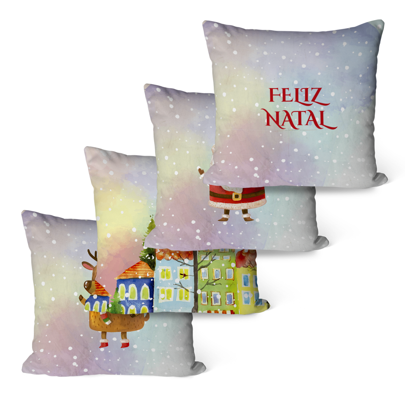 Kit 4 Capas para Almofadas Decorativas Natal Aquarela