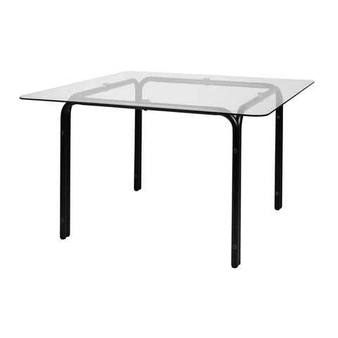 Mesa de Jantar Quadrada Vetro Base Metálica Vidro Temperado Waw Design