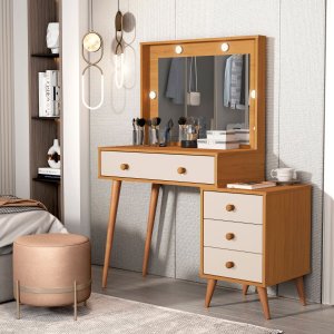 Penteadeira Agata Camarim Completa Mdf 114cm Naturale Off White
