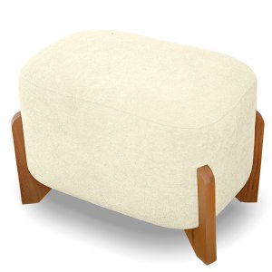 Puff Oval Pé de Madeira Decorativo para Sala Orgânico Confortável e Reforçado Bouclé Fluffy