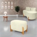 Ver imagem 2 de Puff Oval Pé de Madeira Decorativo para Sala Orgânico Confortável e Reforçado Bouclé Fluffy
