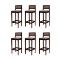 Ver imagem 2 de Kit 6 Banquetas Madeira Imbuia Balcão Encosto Estofado:Imbuia com Linho Marrom