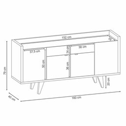 Balcão Buffet Sinfonia 4 Portas Com Espelho Redondo H01 Preto/Nature - Mpozenato - 5