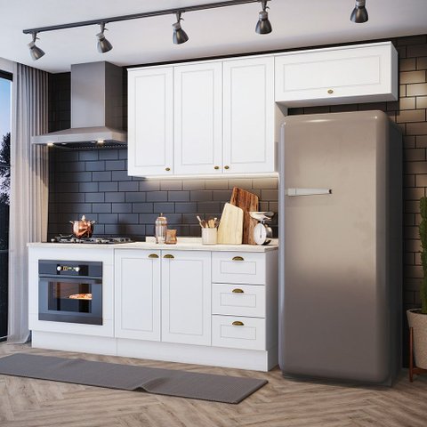 Cozinha Compacta Casa 812 Amy com Balcão para Forno de Embutir 6 Portas 3 Gavetas MDF