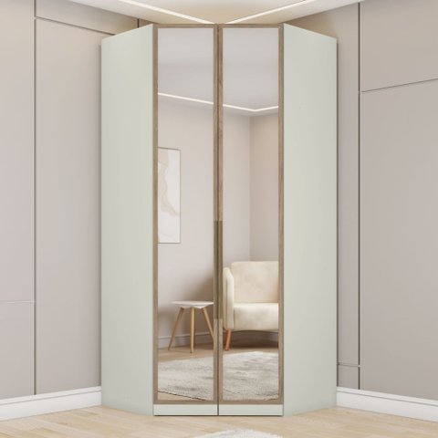 Guarda-roupa Closet Canto com Espelho Modulado 2 Portas 3 Gavetas Seletto Henn - Areia/jequitibá