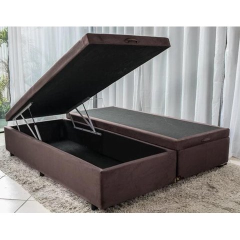 Cama Báu Box Base Casal Bipartido Suede Marrom Blindado