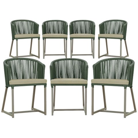 7 Cadeiras de Jantar Área Noronha em Alumínio com Pintura Fendi Corda Náutica Estofado 7 Trama Origi