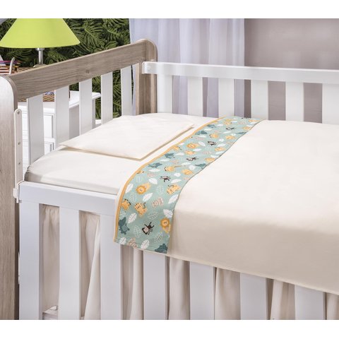 Lençol de Berço para Bebe Menino 3 Peças Algodão Safari Animais: Verde-tigre