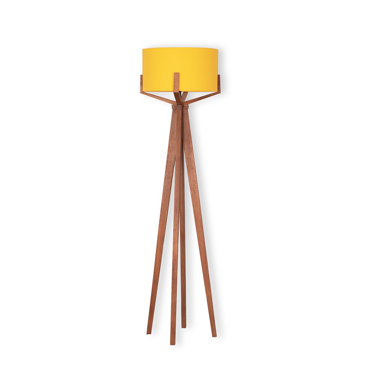 Luminária de Chão Wood-4 Madeira Imbuia Cúpula Amarela