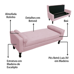 Recamier Baú Fênix para Cama Solteiro 90cm Suede Rosa Bebe - Incasa Decor - 5