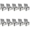 Ver imagem 1 de Kit 10 Cadeiras Estofadas para Sala de Jantar Base Fixa de Madeira Preto Lia Suede Cinza - Ibiza