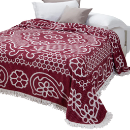 Colcha Casal ou Queen Chenille Canelada Veludo com Franjas:vermelho - 5