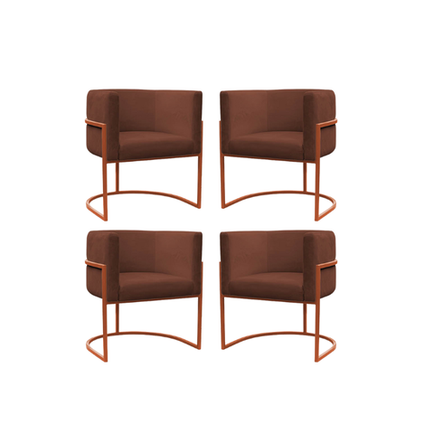 Kit 4 Poltrona Reforçadas Decorativa Sala de Estar Carla Base Ferro Bronze Suede Marrom