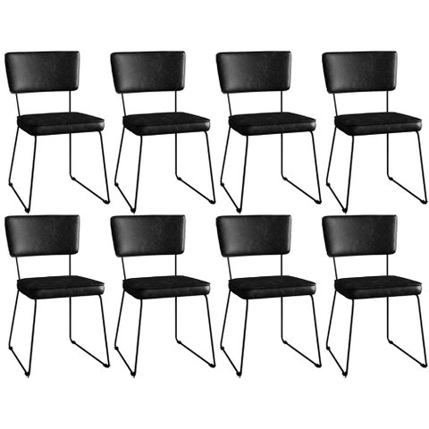 Kit 8 Cadeiras Decorativas Estofada Sala De Jantar Base Aço Allana L02 Couríssimo Preto - Lyam
