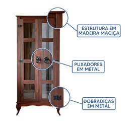 Cristaleira de Vidro em Madeira Maciça 2 Portas Imbuia - 5