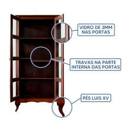 Cristaleira de Vidro em Madeira Maciça 2 Portas Imbuia - 4