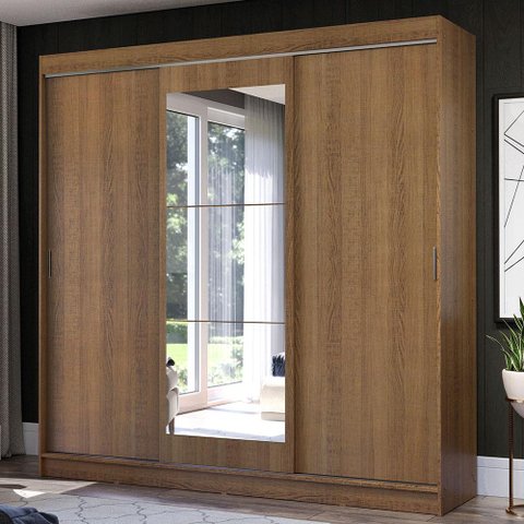 Guarda-roupa Casal Madesa Istambul 3 Portas de Correr com Espelho 3 Gavetas