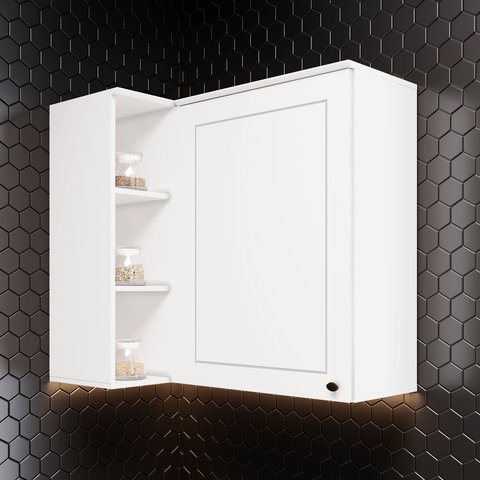 Armário Aéreo Canto Reto 94cm HP 100% MDF com 1 Porta e Nicho Americana Branco