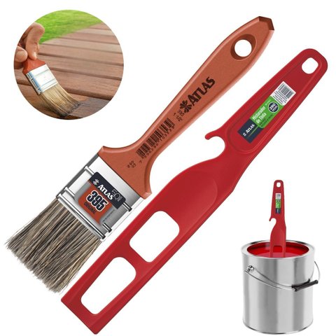Pincel Trincha 38mm Cerdas Gris para Pintura Latéx e Acrílica + Misturador de Tinta Plástico 29cm