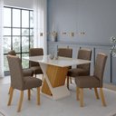 Ver imagem 1 de Conjunto Sala Jantar Mesa Solus 160cm Canto Reto com Vidro 6 Cadeiras Malu