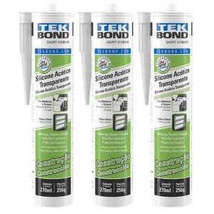 Kit com 3 Tubos de Silicone Incolor 256g Vedação Perfeita para Pia Louça Box Banheiro - Tekbond