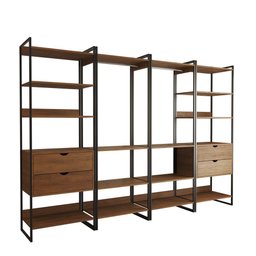 Closet Industrial Casal Completo Loft Amêndoa 4 Módulos Cabideiro com Gavetas Ferro Preto - 2