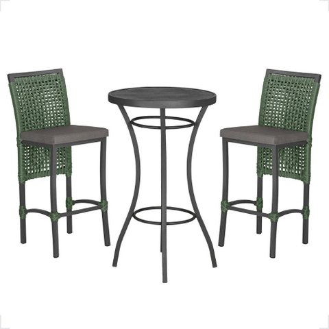 Mesa Bistro e 2 Banquetas Roma Preta Corda Náutica 11 Trama Original