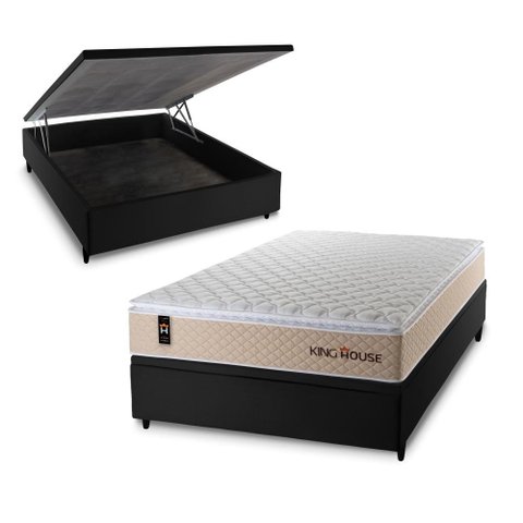 Cama Box Baú Casal Alford com Colchão Molas Ensacadas 138x188x73 Preto