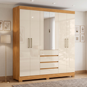 Ver imagem 1 de Guarda-Roupa Casal com Espelho 100% MDF 6 Portas 4 Gavetas 217x201cm Ópera Cinamon Touch/Off White