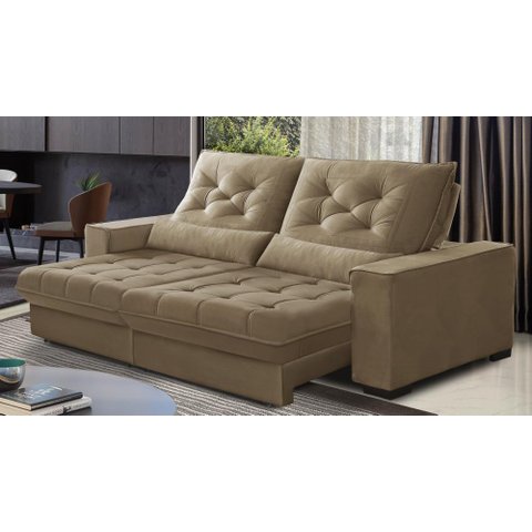 Sofá Retrátil e Reclinável 3,10m Suede Juliette Marrom Castor