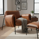 Ver imagem 2 de Kit Poltrona Cadeira Decorativa + Puf Serrana Zahav Estofado:courino Sintético Marrom