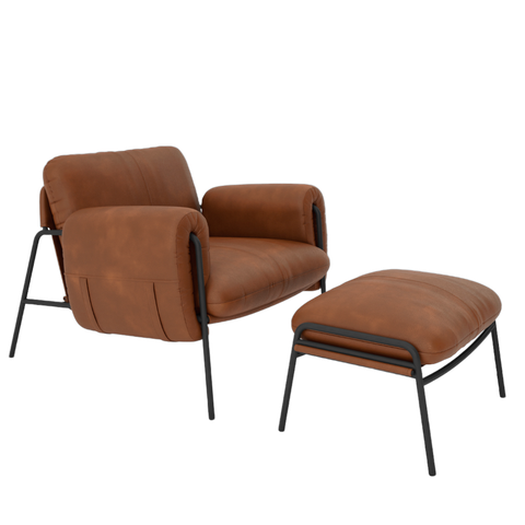 Kit Poltrona Cadeira Decorativa + Puf Serrana Zahav Estofado:courino Sintético Marrom