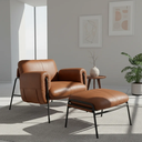 Ver imagem 1 de Kit Poltrona Cadeira Decorativa + Puf Serrana Zahav Estofado:courino Sintético Marrom