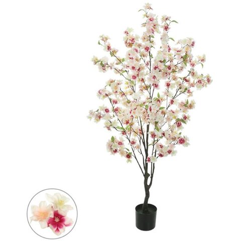 Planta Artificial Arvore Cerejeira C/pote X744 Branco Rosa 1,4m