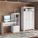 Ver imagem 2 de Conjunto Para Escritório 2 Peças com Mesa e Armário 4 portas Branco Notável Móveis