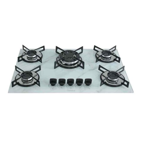 Fogão Cooktop Premium Tripla Chama 5 Bocas Marmorizado Branco Chamalar
