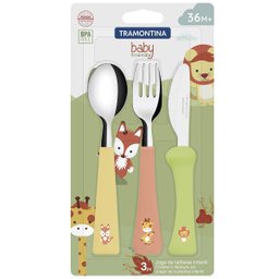 Kit Talheres Infantis 3 Peças Tramontina Baby Friends Lâminas Aço Inox e Cabos Coloridos - 3