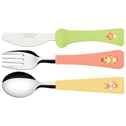 Kit Talheres Infantis 3 Peças Tramontina Baby Friends Lâminas Aço Inox e Cabos Coloridos - 1