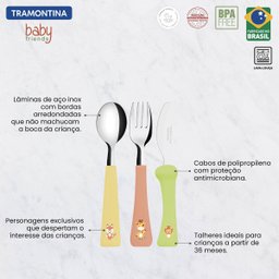 Kit Talheres Infantis 3 Peças Tramontina Baby Friends Lâminas Aço Inox e Cabos Coloridos - 4